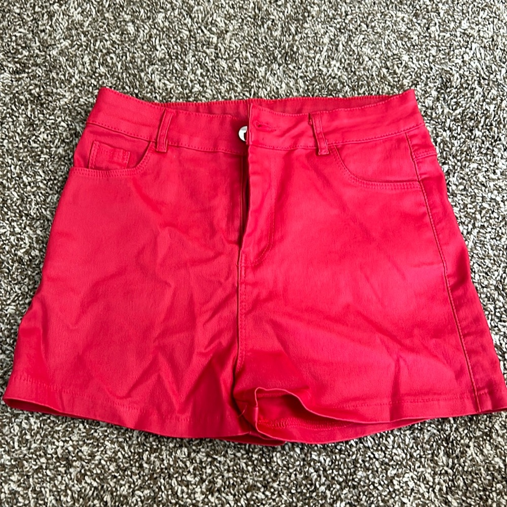Leather red shorts